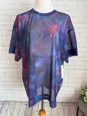 NEW Athleta Sheer Galaxy Print Women's Top - Purple Blue